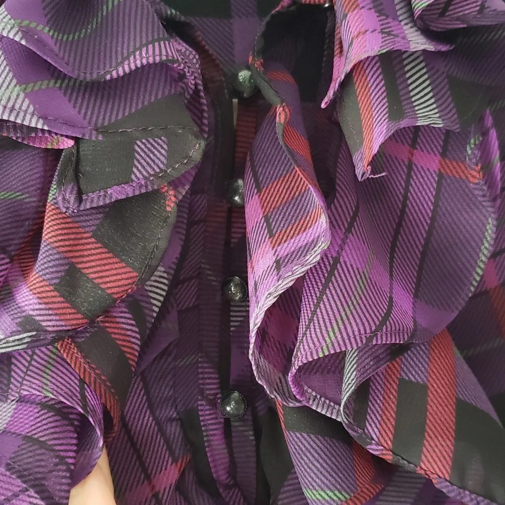 Lauren Ralph Lauren Sleeveless Plaid Blouse 4 Semi-sheer Office Career Academia - Picture 5 of 14